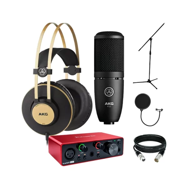 PACK13 + FOCUSRITE SCARLETT SOLO 3rd GEN INTERFAZ DE AUDIO + AKG K92 AUDIFONO DE ESTUDIO + AKG P120 MICROFONO CONDENSADOR DE ESTUDIO + ATRIL DE MICROFONO , CABLE XLR 2METROS , POPFILTER