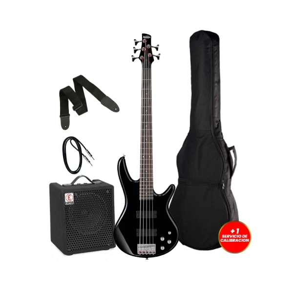 PACK06 + IBANEZ GSR205 BK BAJO ELECTRICO 5 CUERDAS + EDEN EC8-E 20W COMBO EC8-D + FUNDA , CABLE , CORREA + 6 SERVICIO DE CALIBRACION