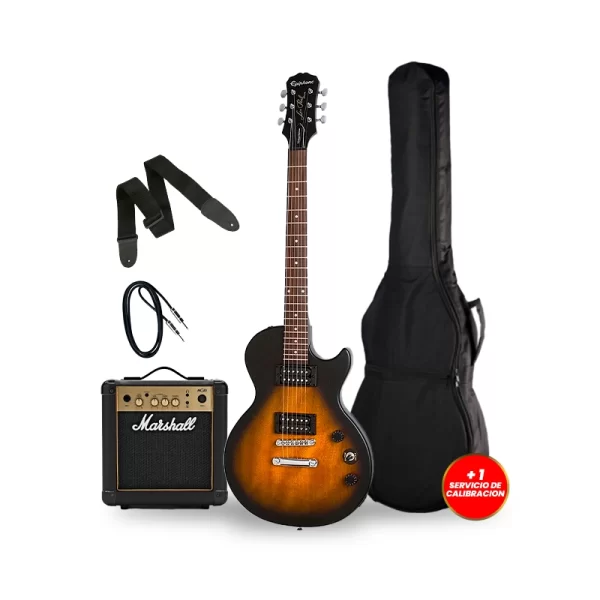 PACK17 + EPIPHONE ENSVVSVCH1 GUITARRA ELECTRICA LES PAUL SPECIAL SUNBURST + MARSHALL MG10G-E; MG10G-E 10W COMBO + FUNDA , CABLE , CORREA + 1 SERVICIO DE CALIBRACION