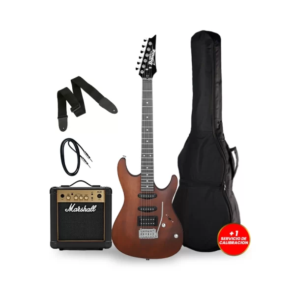 PACK24 + IBANEZ GSA60 WNF GUITARRA ELECTRICA + MARSHALL MG10G-E; MG10G-E 10W COMBO + FUNDA , CABLE , CORREA + 1 SERVICIO DE CALIBRACION