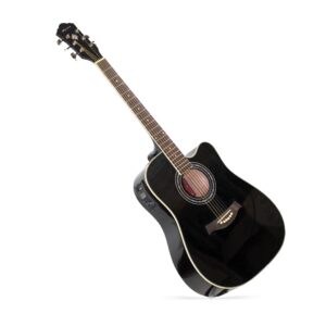 GUITARRA ELECTROACUSTICA JUMBO CON SISTEMA Y AFINADOR NEGRO C/FUNDA