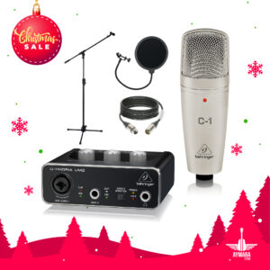PACK DE GRABACIÓN BEHRINGER UM2 INTERFAZ + C1 MICROFONO CONDENSADOR (ATRIL DE MICROFONO , POPFILTER , CABLE 2M)